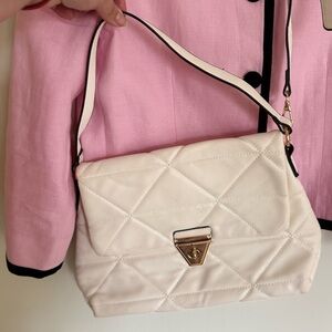 Cream Quilted Crossbody Bag with Gold Clasp